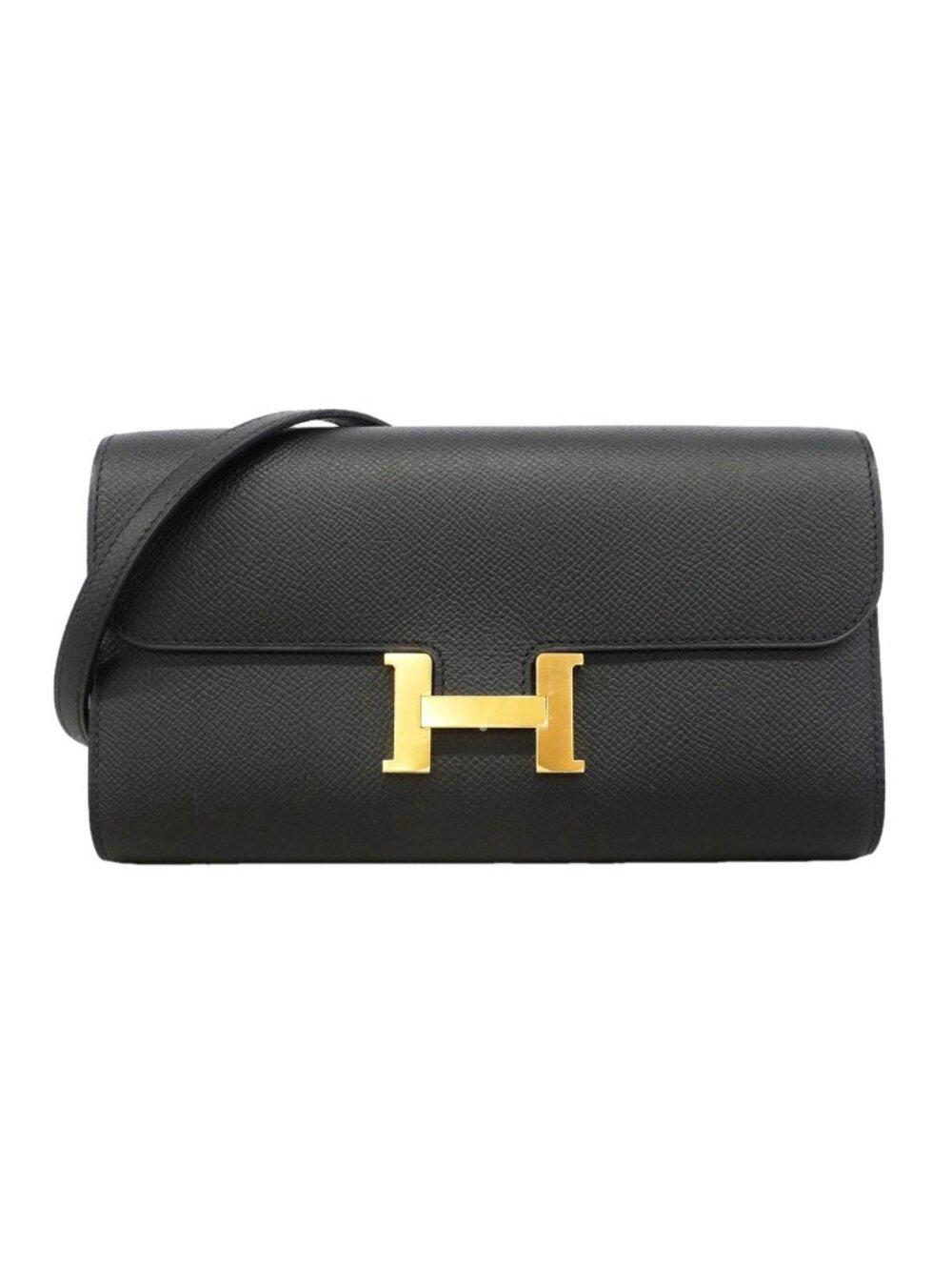 Hermes Wallet on Chain Constance Long to Go Veau Epsom Black Gold Shoulder Bag